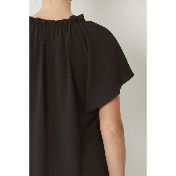 Entro Ruffled Flutter Sleeve Blouse, Black - Picture 7 of 7